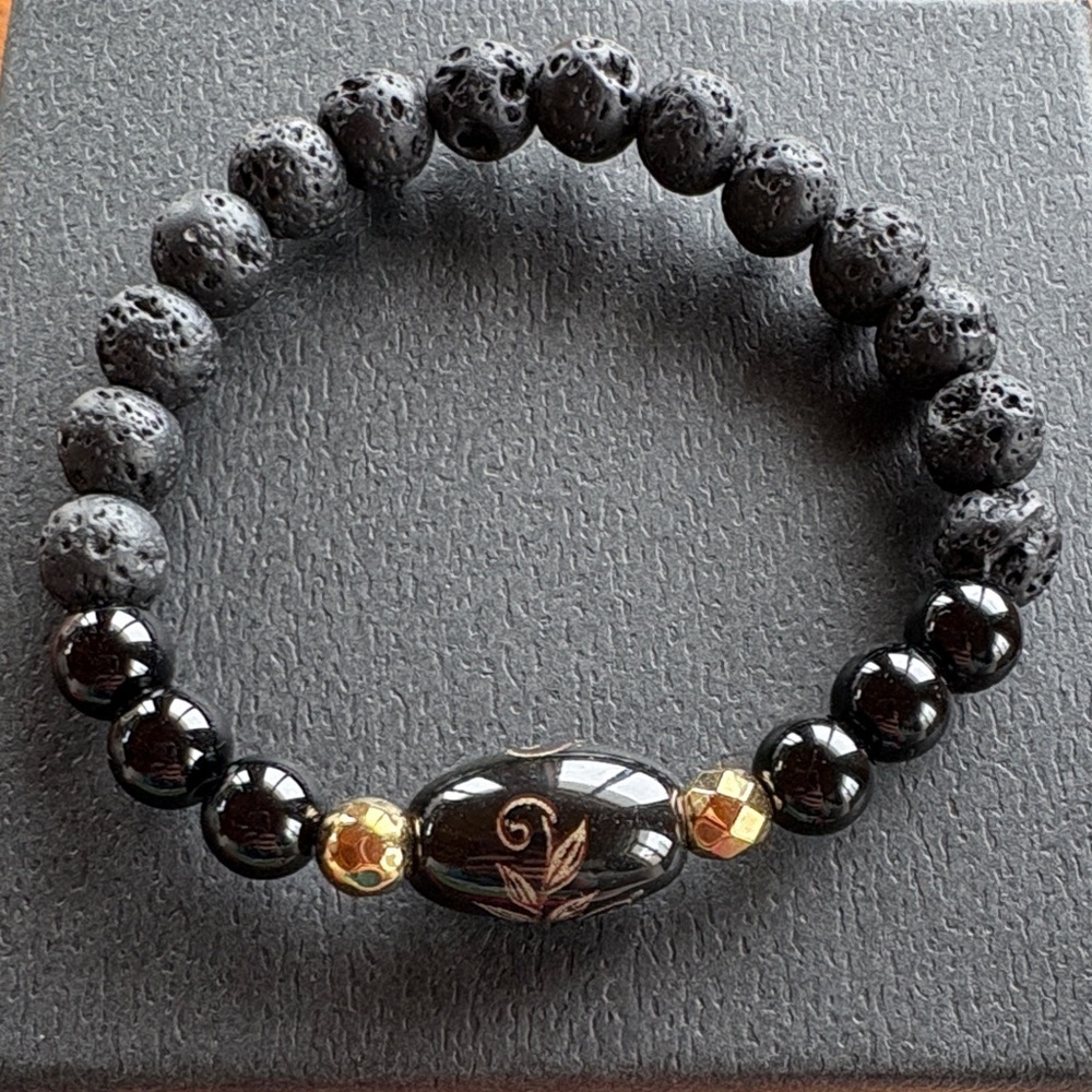 Obsidian, Lava stone & Hematite gemstone bracelet